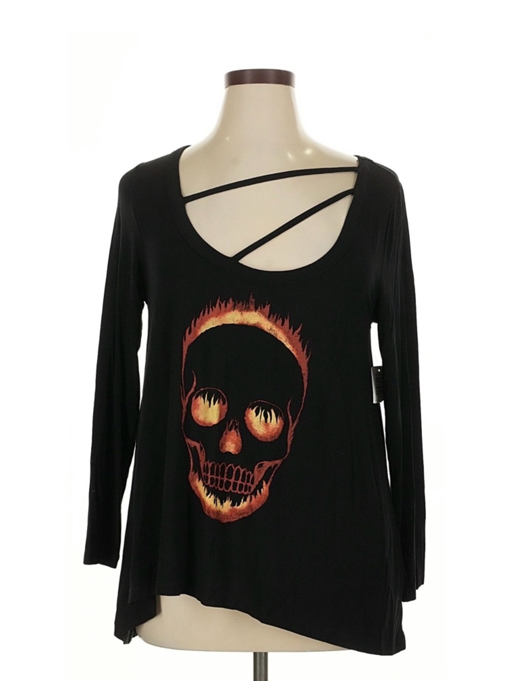 NWT Lovesick Black Long-Sleeve Skull Tunic with Strappy Neck